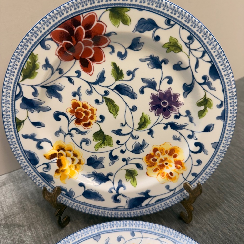 Lauren Ralph Lauren 2 Macao Salad Plates Porcelain Blue Floral Chinoiserie 8 in
